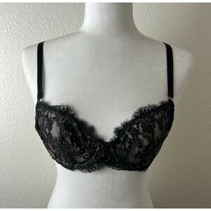 Victoria's Secret 'Very Sexy' Unlined Demi Bra Black Nude Lace Sz 34B